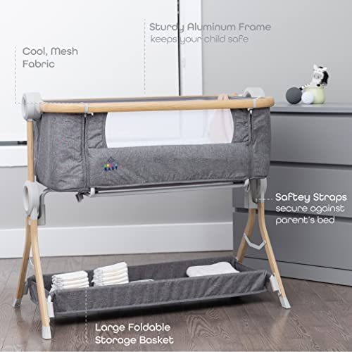Portable Baby Bassinet Bedside Sleeper With Easy Fold Storage Basket Comfy Mattress And Travel Bag For Newborn