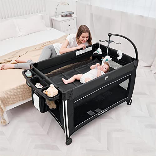 4 In 1 Portable Baby Crib Deluxe Nursery Center Foldable Travel Playard With Bassinet Mattress And Changing Table