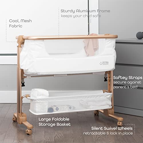 Portable Baby Bassinet For Newborn Bedside Sleeper, Easy Fold Crib With Storage Basket