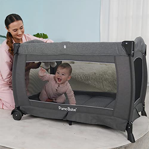 Pamo Babe Deluxe Nursery Center Foldable Playard With Bassinet Mattress Changing Table For Newborns Zero To Three Years