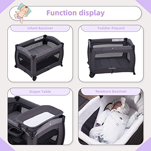 Pamo Babe Deluxe Nursery Center Foldable Playard With Bassinet Mattress Changing Table For Newborns Zero To Three Years