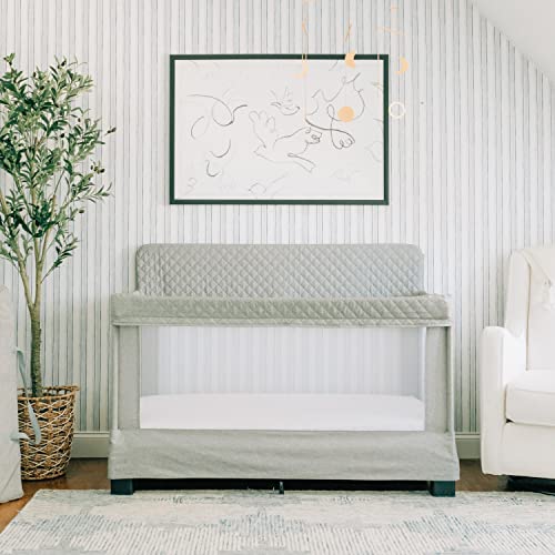 Full Size Portable Baby Crib With Breathable Mesh Walls And Luxe Quilted Fabric For Easy Travel