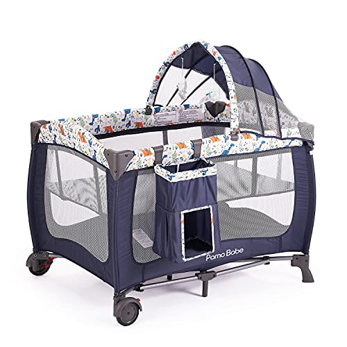 Portable Baby Nursery Center Play Yard With Wheels Multi Purpose Crib Changing Table Bassinet And Storage Organizer