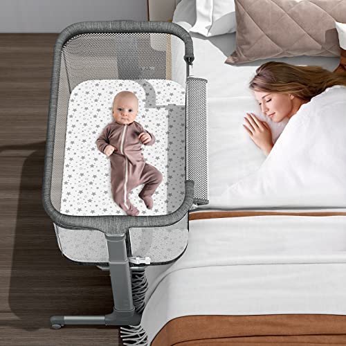 Portable Mesh Bassinet On Wheels With Height Adjustable Bedside Design And Comfy Mattress