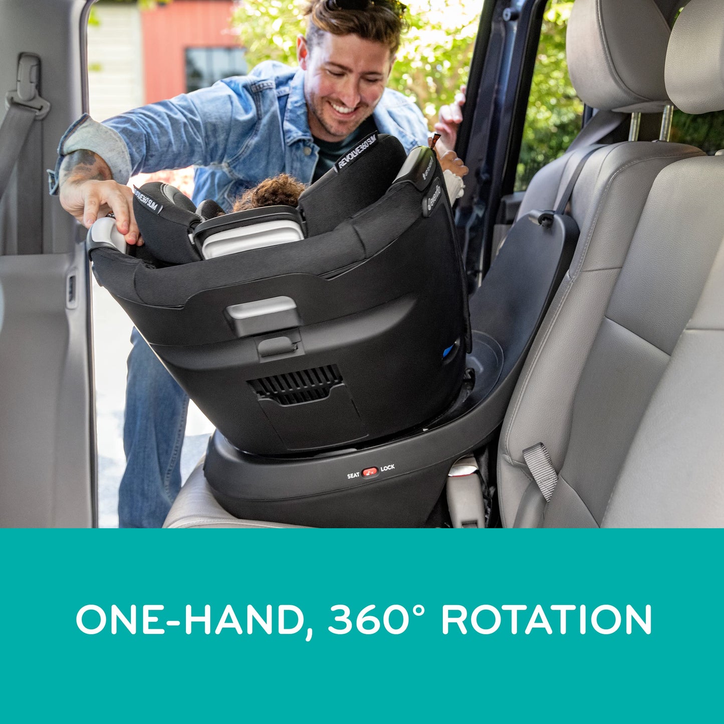 Evenflo Revolve360 Slim 2-in-1 Rotational Car Seat with Space-Saving Design and Easy One-Hand Access for Effortless Use and Quick Clean Cover