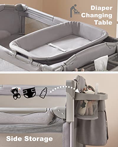 4 In 1 Bedside Sleeper For Baby With Retractable Side Crib Playard Changing Table And Bassinet