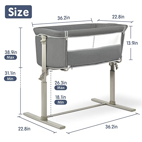ALVOD Baby Bedside Sleeper Bassinet For Crib With 9 Adjustable Heights And Breathable Mesh