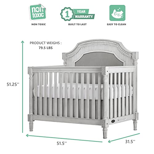 Evolur Julienne 5 in 1 Convertible Crib With Kiln Dried Hardwood Frame And Timeless French Country Craftsmanship