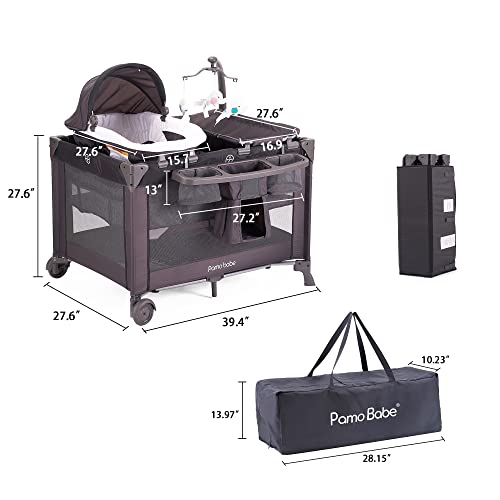 4 In 1 Portable Baby Crib And Nursery Center With Removable Canopy, Changing Table, Lockable Wheels And Storage Bag