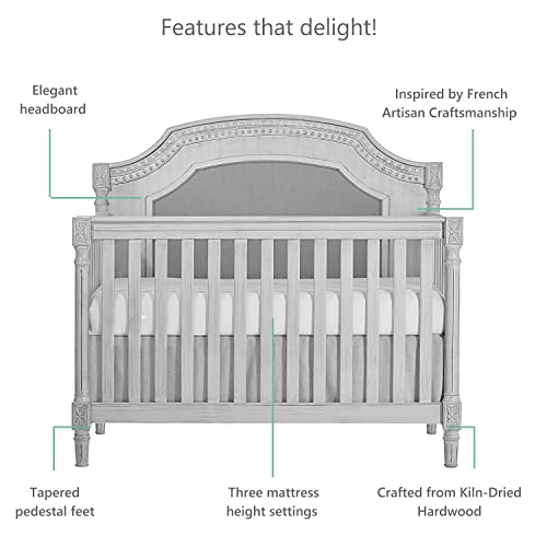 Evolur Julienne 5 in 1 Convertible Crib With Kiln Dried Hardwood Frame And Timeless French Country Craftsmanship