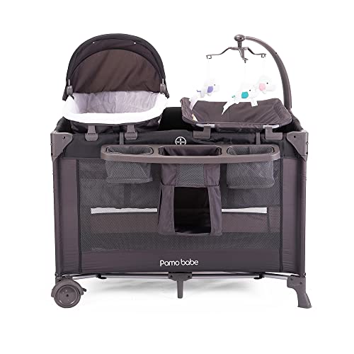4 In 1 Portable Baby Crib And Nursery Center With Removable Canopy, Changing Table, Lockable Wheels And Storage Bag