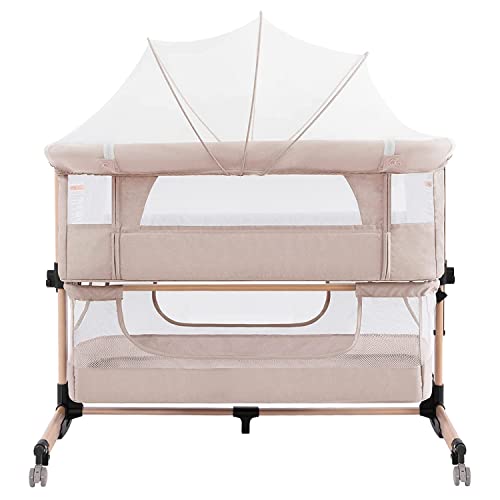 Nordmiex Baby Bedside Crib With Breathable Mesh Adjustable Height Portable Bassinet For Infant