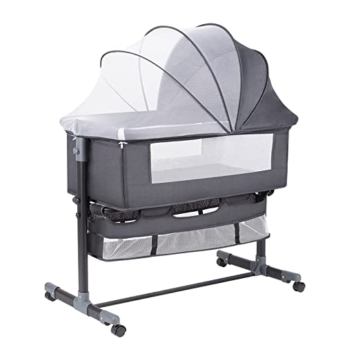 4 in 1 Bedside Bassinet With Wheels Height Adjustable Mosquito Net Large Storage Bag For Baby