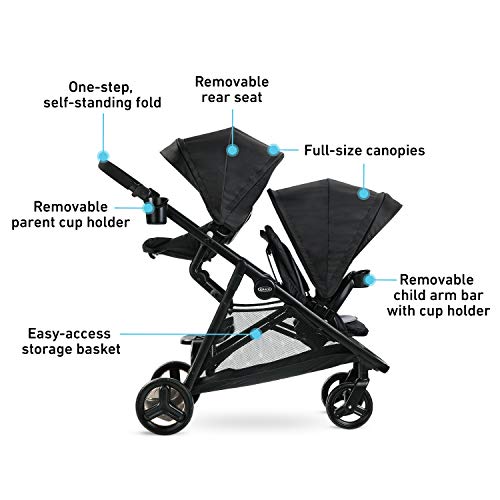 Graco Ready2Grow LX 2.0 Double Stroller With Bench Seat And Standing Platform For Easy Fold
