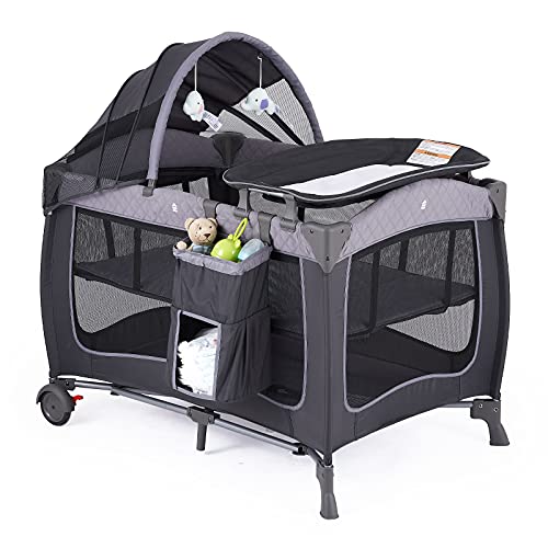 Pamo Babe Portable Baby Nursery Center Playard Foldable Crib With Changing Table And Wheels
