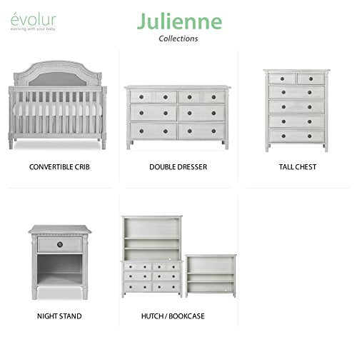 Evolur Julienne 5 in 1 Convertible Crib With Kiln Dried Hardwood Frame And Timeless French Country Craftsmanship