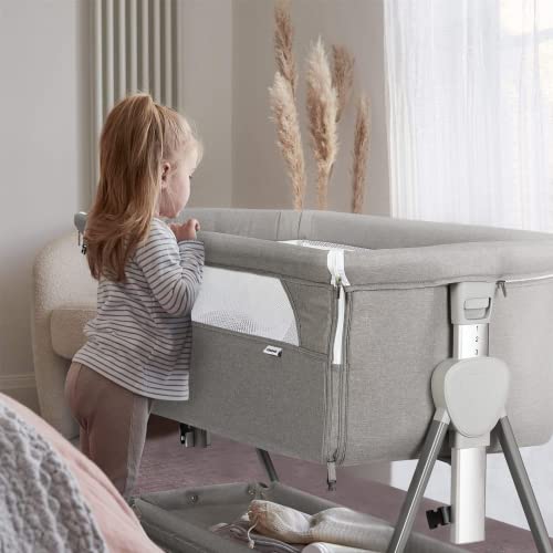 Cowiewie Baby Bassinet Beside Sleeper With Easy Folding Storage Basket And Wheels For Convenient Nighttime Care