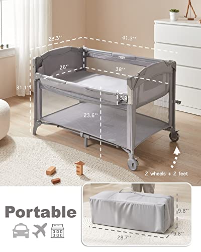 4 In 1 Bedside Sleeper For Baby With Retractable Side Crib Playard Changing Table And Bassinet