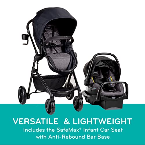 Evenflo Pivot Modular Travel System With LiteMax Infant Car Seat And Anti Rebound Bar For Safe Rear Facing Travel
