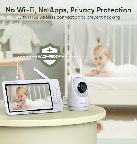 Two Camera Baby Monitor With 7 Inch Split Screen HD Video Long Range 1000 ft 6000 mAh Battery