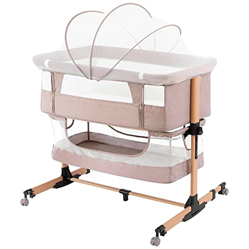 Nordmiex Baby Bedside Crib With Breathable Mesh Adjustable Height Portable Bassinet For Infant