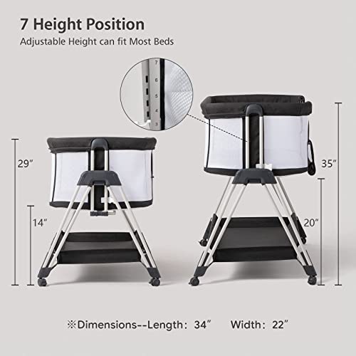 4 Sided Mesh Baby Bassinet Bedside Sleeper With Wheels Storage Tray 7 Height Adjustable