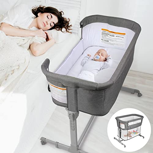 3 In 1 Baby Bassinet Bedside Sleeper And Playpen With Easy Folding Portable Crib In Grey