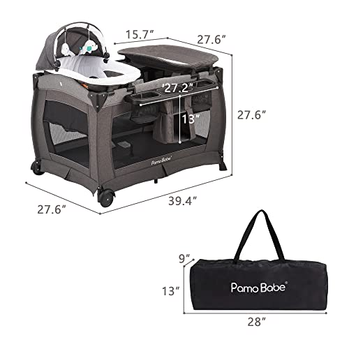 Pamo Babe Deluxe Nursery Center Foldable Playard With Bassinet Mattress Changing Table For Newborns Zero To Three Years