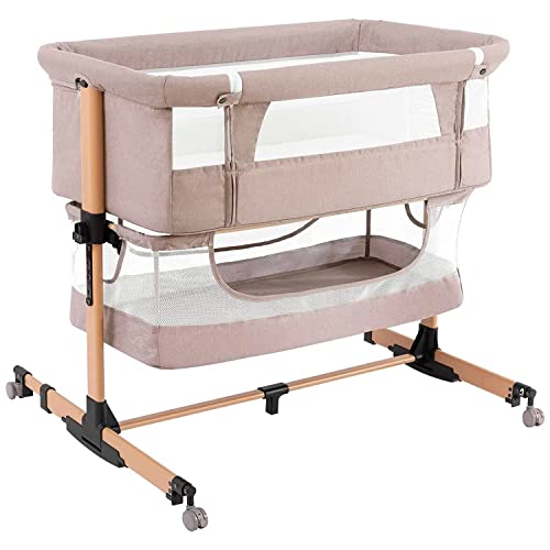 Nordmiex Baby Bedside Crib With Breathable Mesh Adjustable Height Portable Bassinet For Infant