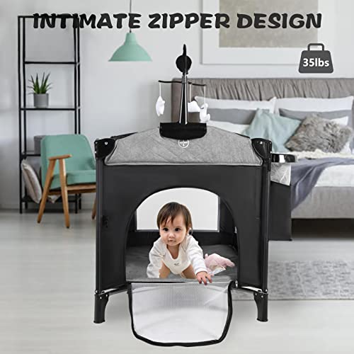 4 In 1 Portable Nursery Center Foldable Bedside Crib With Bassinet Pack N Play And Changing Table Storage Basket