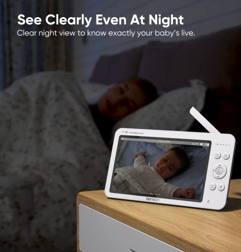 Two Camera Baby Monitor With 7 Inch Split Screen HD Video Long Range 1000 ft 6000 mAh Battery