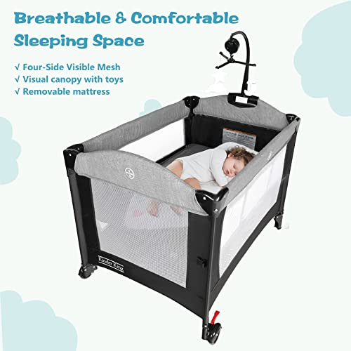 4 In 1 Portable Nursery Center Foldable Bedside Crib With Bassinet Pack N Play And Changing Table Storage Basket