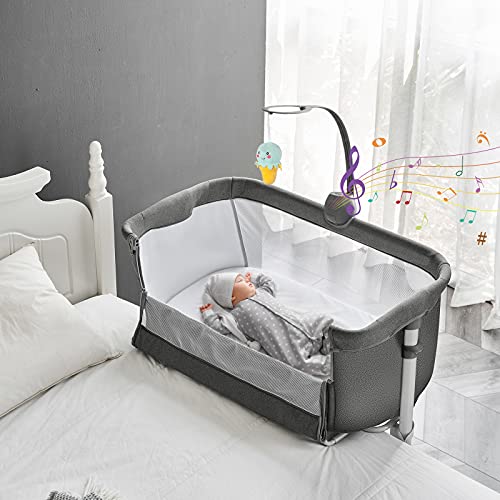 Yacul 2In1 Baby Bassinet Bedside Sleeper With Music Box And Easy Assembly Convertible Bedside Crib