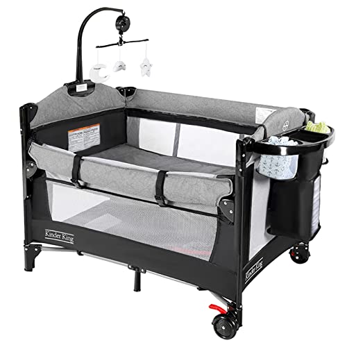 4 In 1 Portable Nursery Center Foldable Bedside Crib With Bassinet Pack N Play And Changing Table Storage Basket