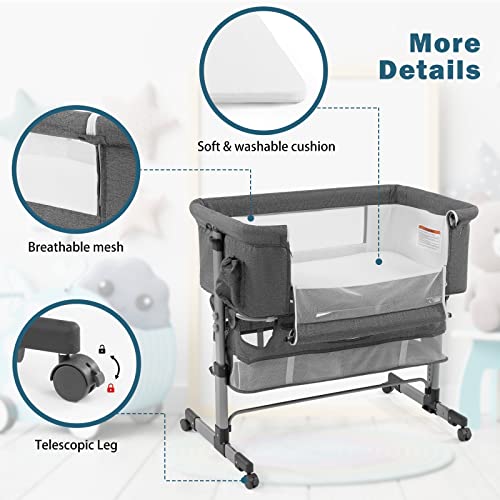3 In 1 Bedside Baby Crib With Adjustable Height Portable Bassinet For Infants And Newborns Safe Sleep