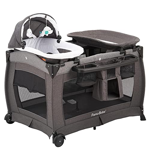 Pamo Babe Deluxe Nursery Center Foldable Playard With Bassinet Mattress Changing Table For Newborns Zero To Three Years