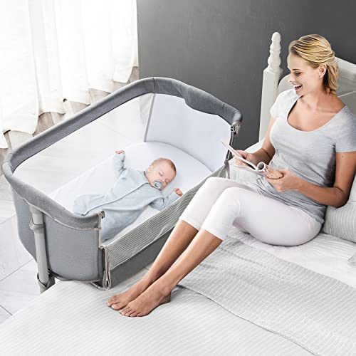 ALVOD Baby Bedside Sleeper Bassinet For Crib With 9 Adjustable Heights And Breathable Mesh