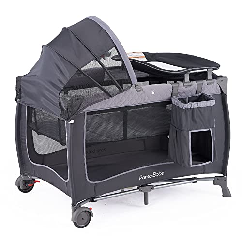 Pamo Babe Portable Baby Nursery Center Playard Foldable Crib With Changing Table And Wheels