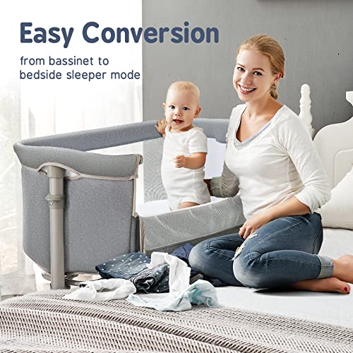 ALVOD Baby Bedside Sleeper Bassinet For Crib With 9 Adjustable Heights And Breathable Mesh