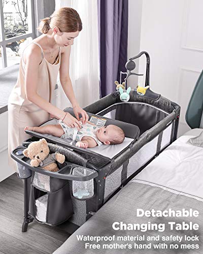 Adovel Baby Bassinet Bedside Crib Pack And Play With Mattress Diaper Changer And Playard For Newborn To Toddler