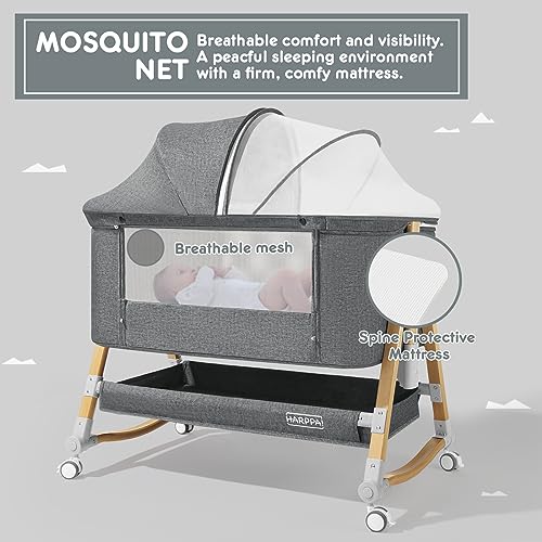 Baby Bassinet Bedside Sleeper With Mosquito Net And Rocking