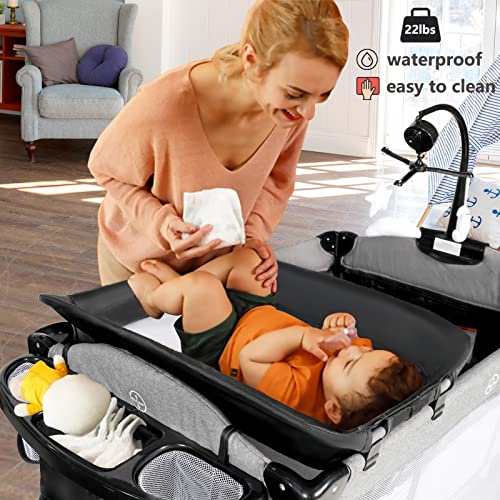 4 In 1 Portable Nursery Center Foldable Bedside Crib With Bassinet Pack N Play And Changing Table Storage Basket