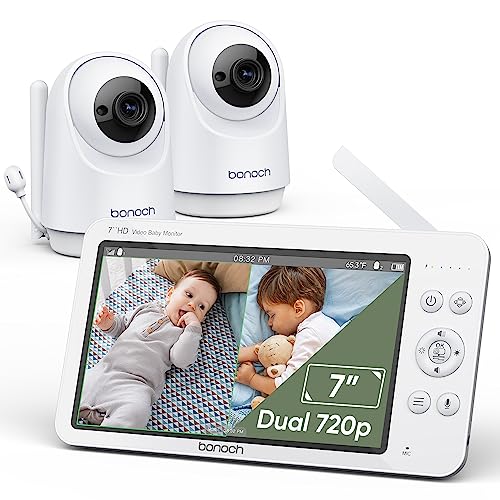 Two Camera Baby Monitor With 7 Inch Split Screen HD Video Long Range 1000 ft 6000 mAh Battery
