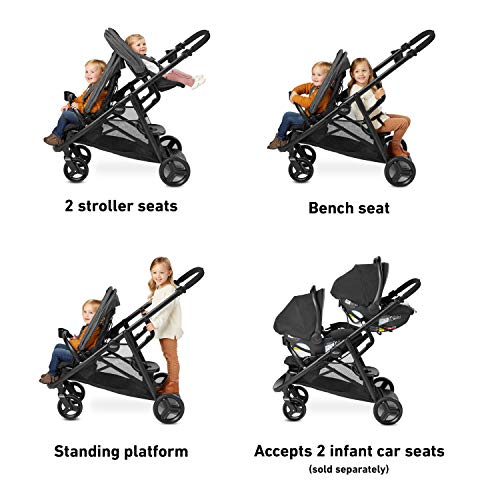 Graco Ready2Grow LX 2.0 Double Stroller With Bench Seat And Standing Platform For Easy Fold