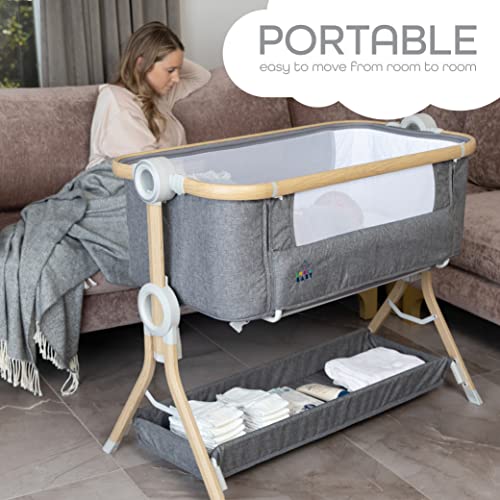 Portable Baby Bassinet Bedside Sleeper With Easy Fold Storage Basket Comfy Mattress And Travel Bag For Newborn