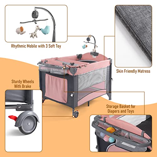 Five In One Baby Bassinet Bedside Sleeper Pack And Play With Changing Table And Portable Travel Bassinet