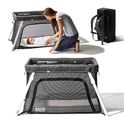Portable Travel Crib With Lightweight Backpack Design And Certified Safe Foldable Play Yard Mattress