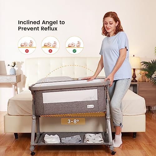 3 In 1 Foldable Baby Bassinet Bedside Sleeper With Large Storage Basket And Breathable Mesh