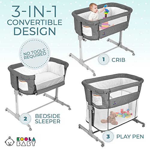 3 In 1 Baby Bassinet Bedside Sleeper And Playpen With Easy Folding Portable Crib In Grey