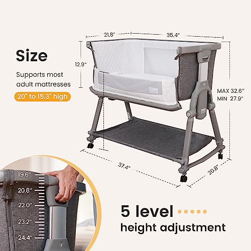 3 In 1 Foldable Baby Bassinet Bedside Sleeper With Large Storage Basket And Breathable Mesh
